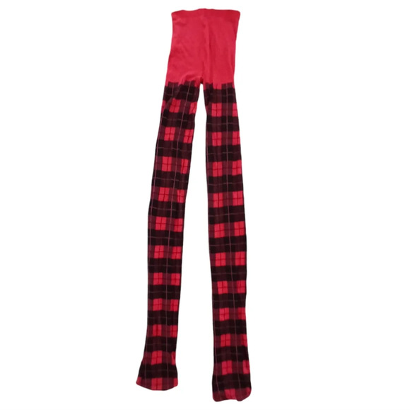 UO Plaid Tights Red & Black Scotch Tape Print Panty Hose OS 90s Grunge Punk Goth - Picture 2 of 6
